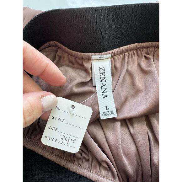 NWT Zenana Pleated Skirt Brown Full-Length Maxi Pull-On Waistband Stretchy SZ L - Picture 7 of 8